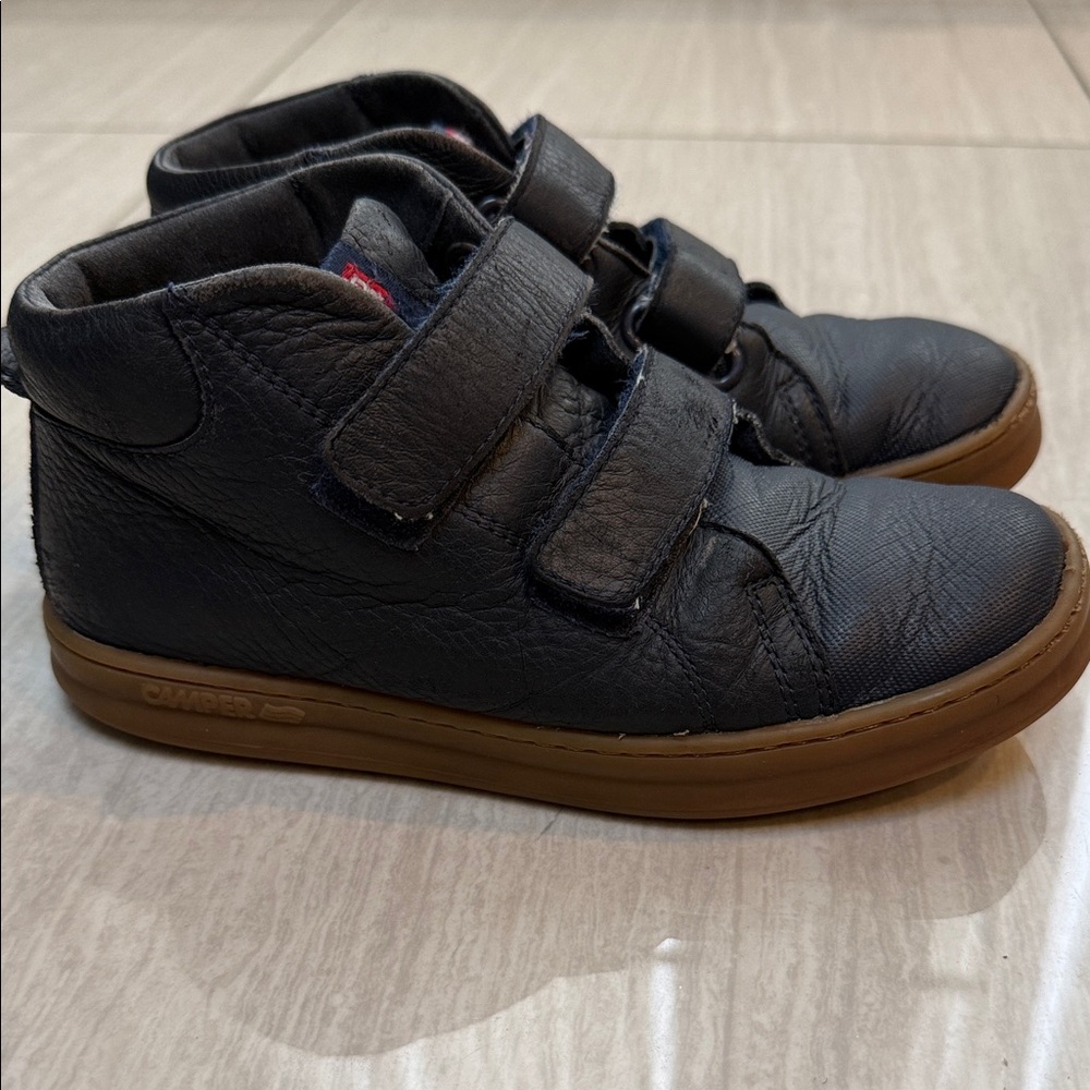 Camper Kids Dark Leather Sneakers with Tan Sole